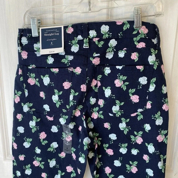NWT Charter Club Straight Leg Lexington Denim Jeans Floral Women 4 Pocket Floral - Picture 7 of 8